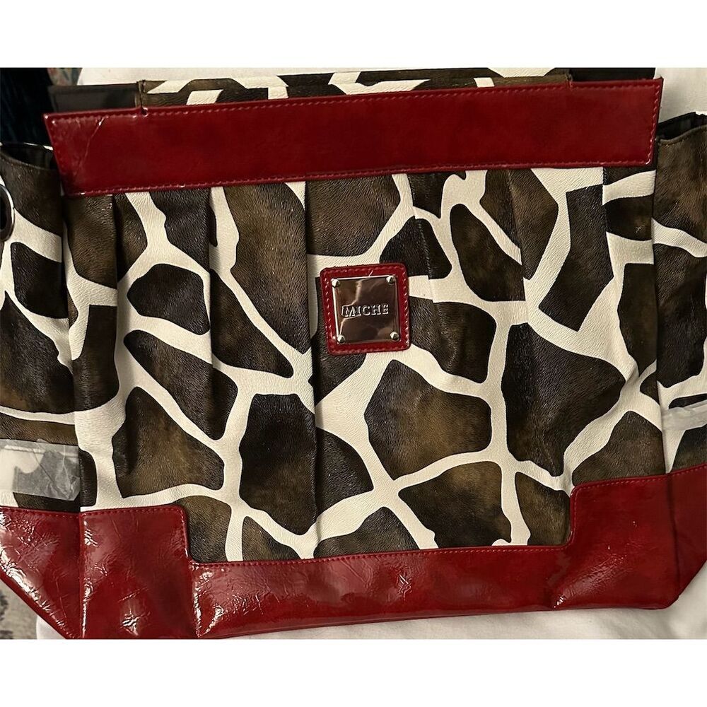 Miche Prima Lexi Giraffe Print Shoulder Bag Shell Red Trim